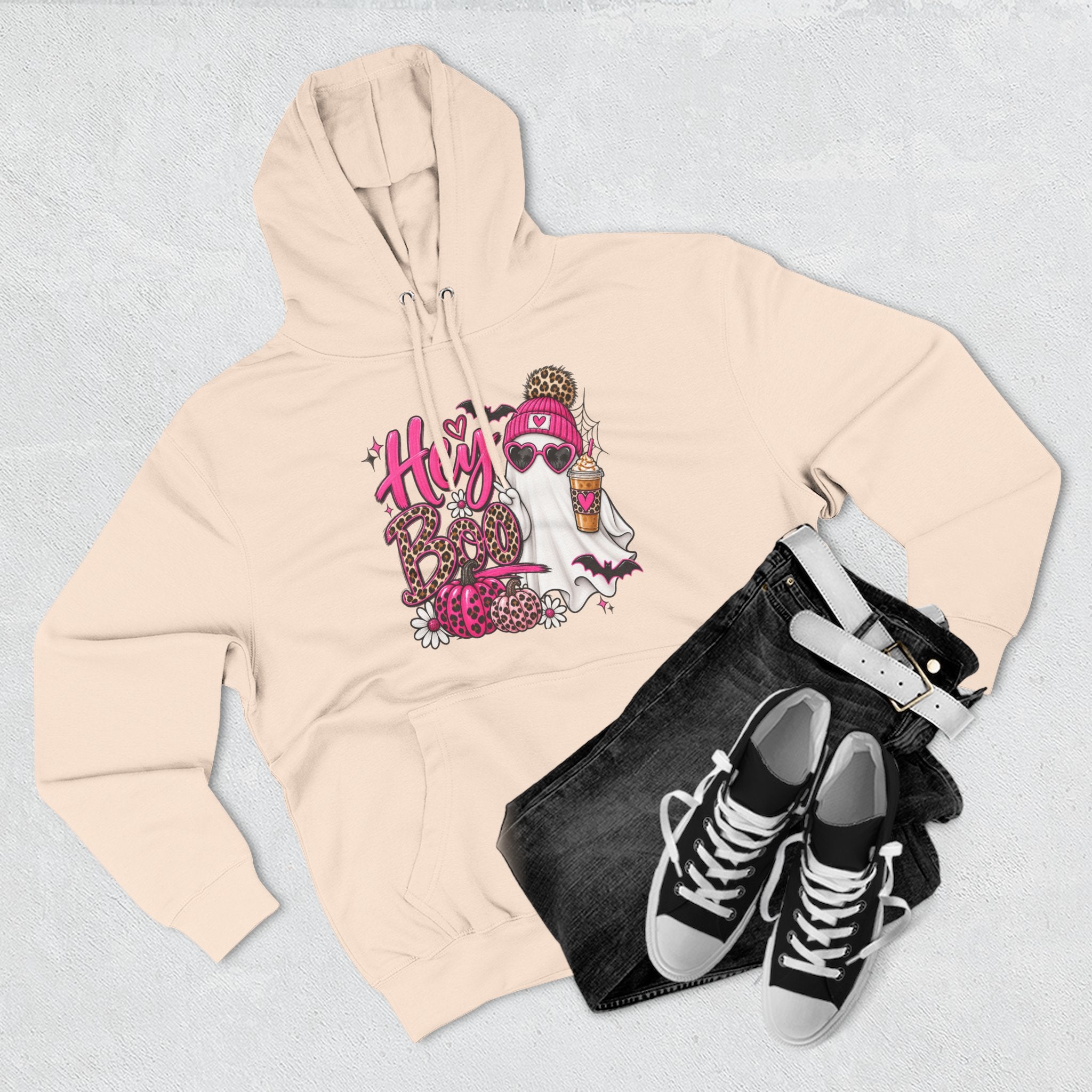 Hey Boo Ghost Hoodie — Cute Spooky Halloween Fleece Pullover