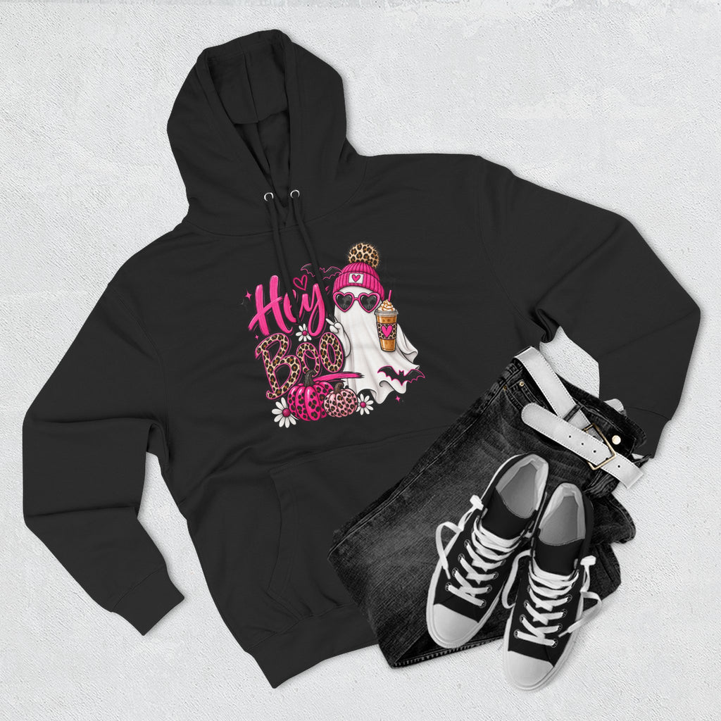 Hey Boo Ghost Hoodie — Cute Spooky Halloween Fleece Pullover