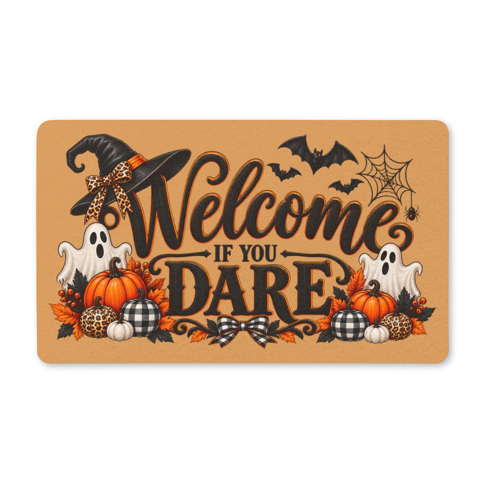 Halloween Welcome Doormat - "Welcome If You Dare" Polyester Porch Mat