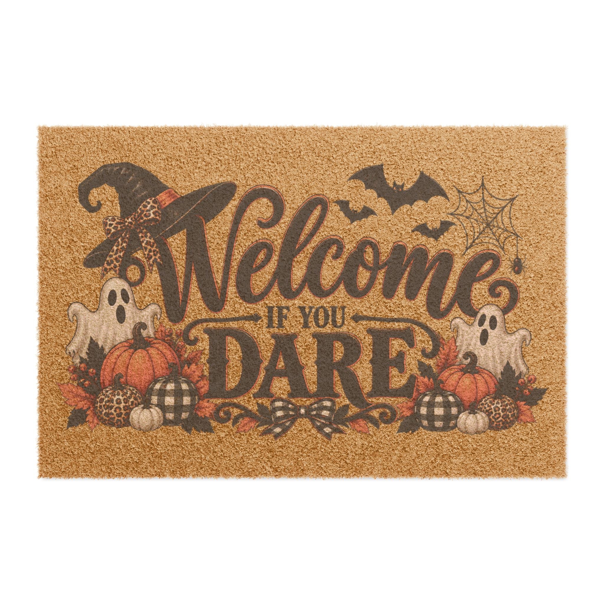 Halloween Doormat - "Welcome If You Dare" Spooky Entry Mat with Ghosts, Pumpkins & Bats
