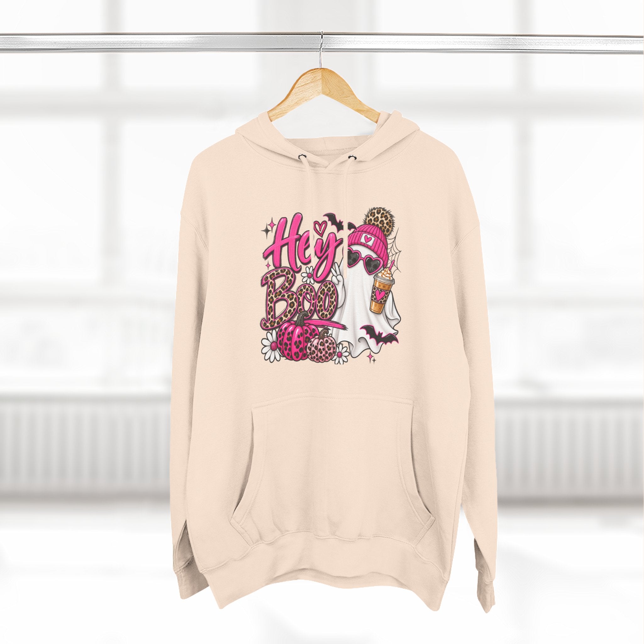 Hey Boo Ghost Hoodie — Cute Spooky Halloween Fleece Pullover