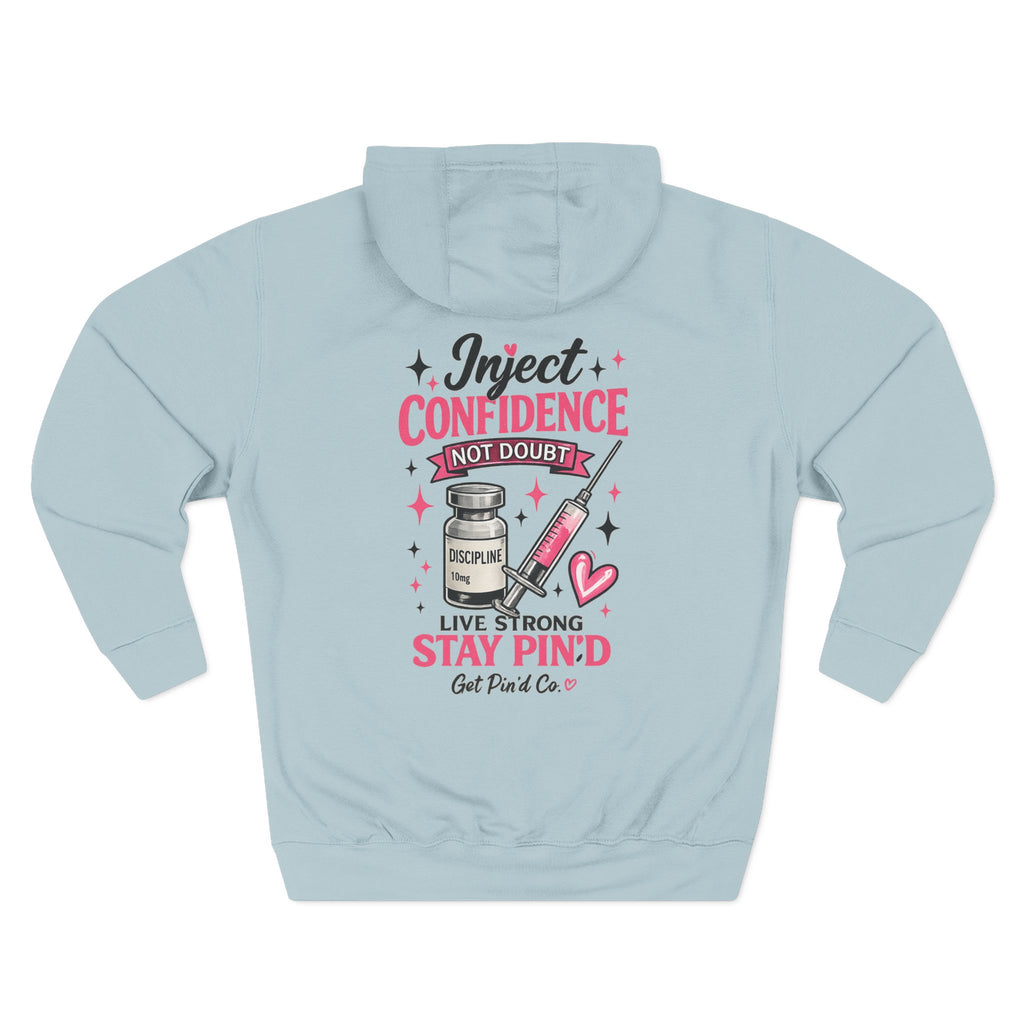 Inject Confidence Hoodie | Peptide Inspired Graphic Hoodie | Women's Heavy Blend Hoodie | Get Pin'd Co.