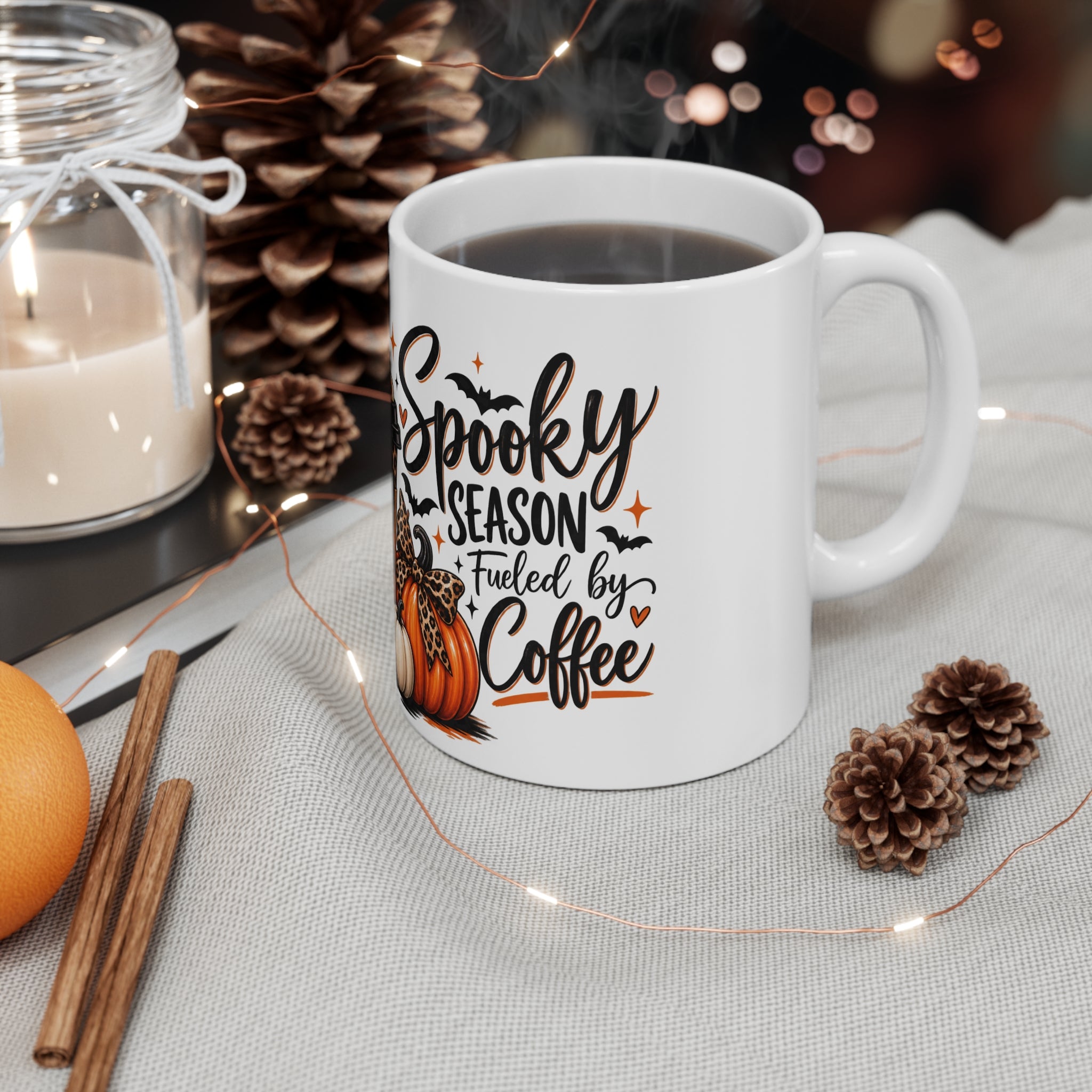 Spooky Season Pumpkin Latte Mug — Halloween Leopard Coffee Cup