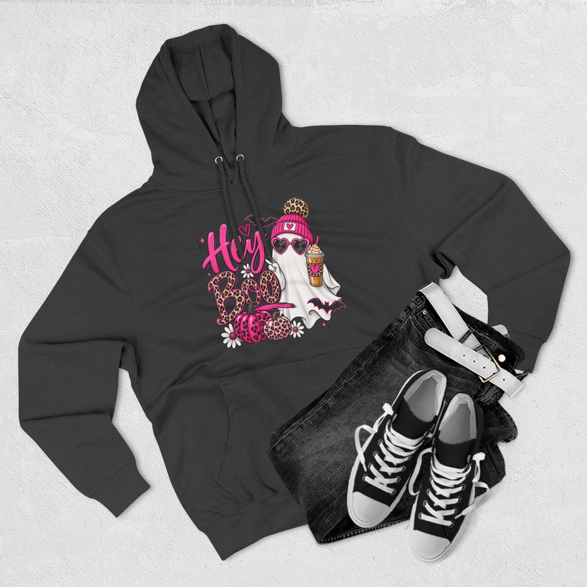 Hey Boo Ghost Hoodie — Cute Spooky Halloween Fleece Pullover