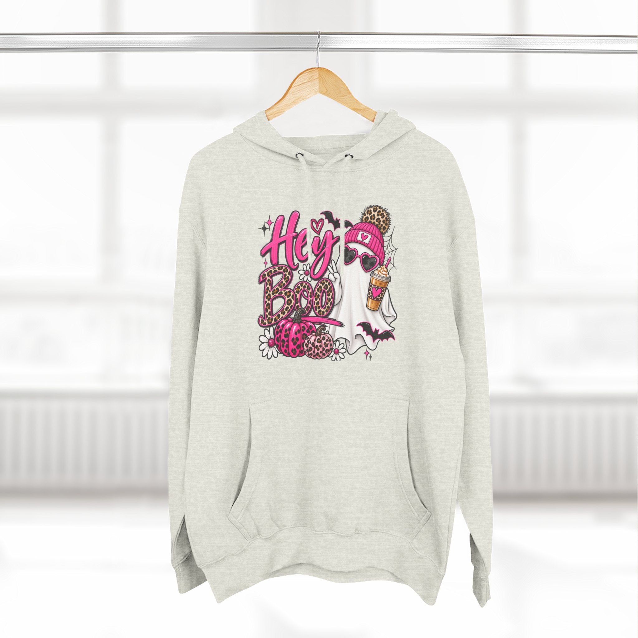 Hey Boo Ghost Hoodie — Cute Spooky Halloween Fleece Pullover