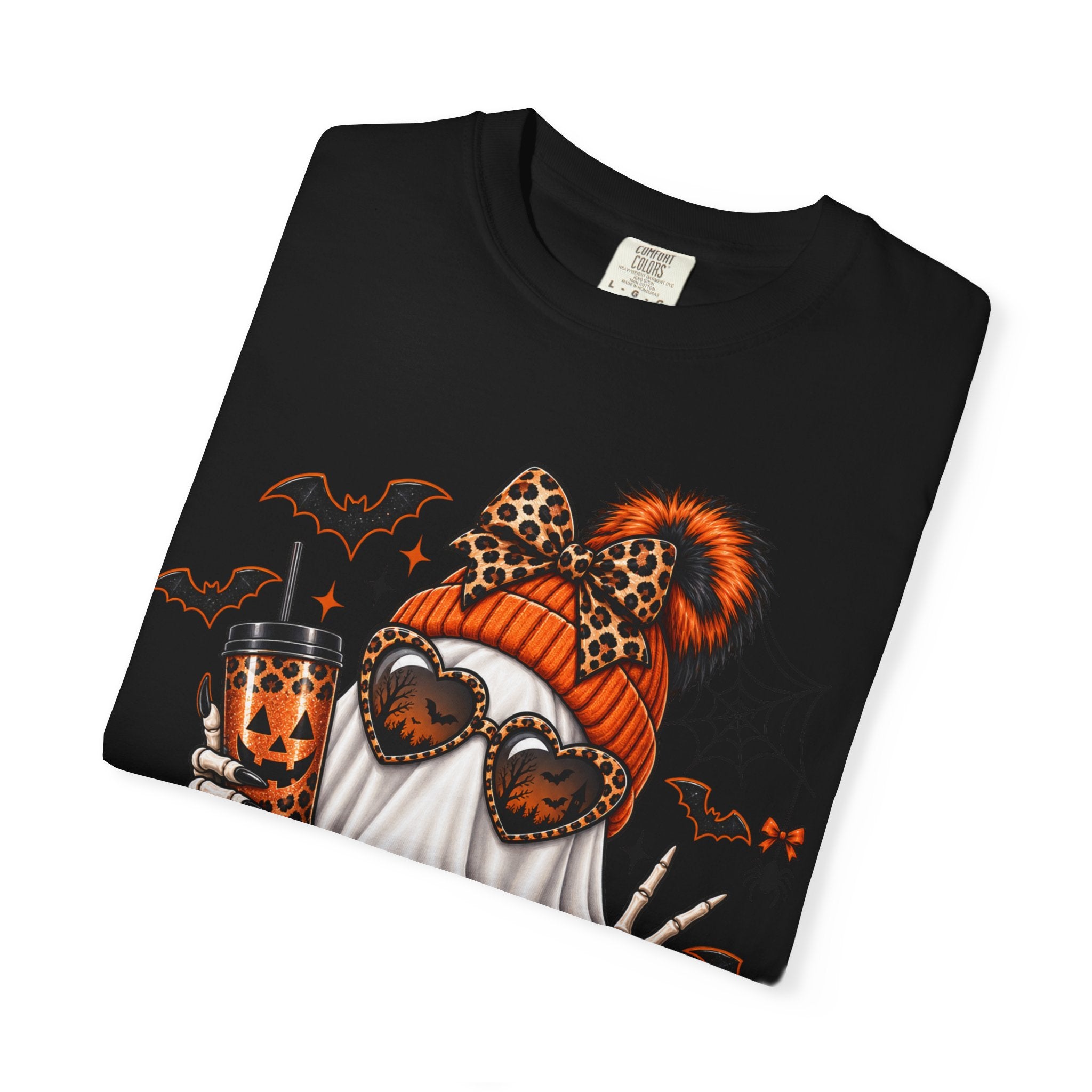 Halloween Leopard Ghost T-Shirt — Pumpkin, Bat & Trick-or-Treat Vibes