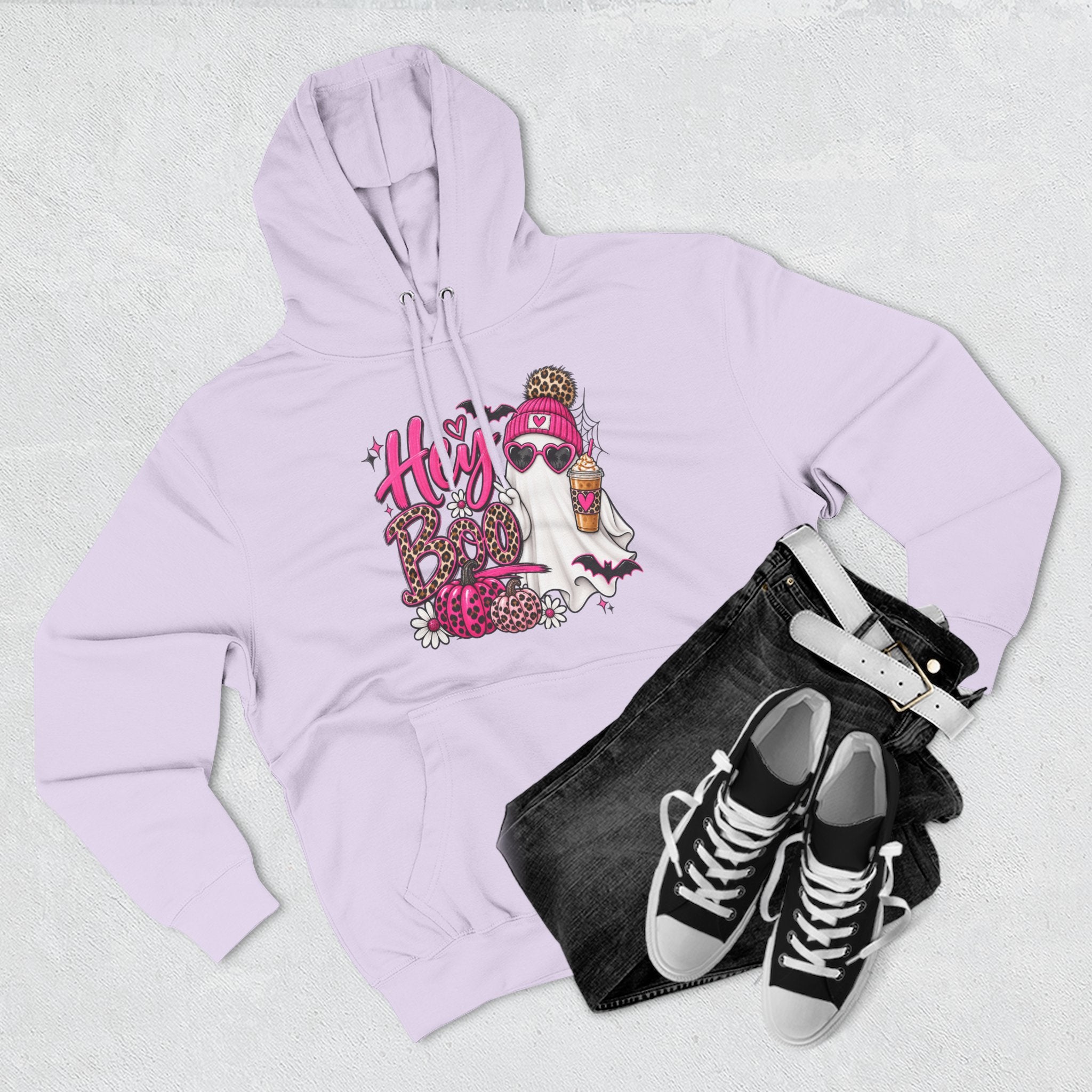 Hey Boo Ghost Hoodie — Cute Spooky Halloween Fleece Pullover