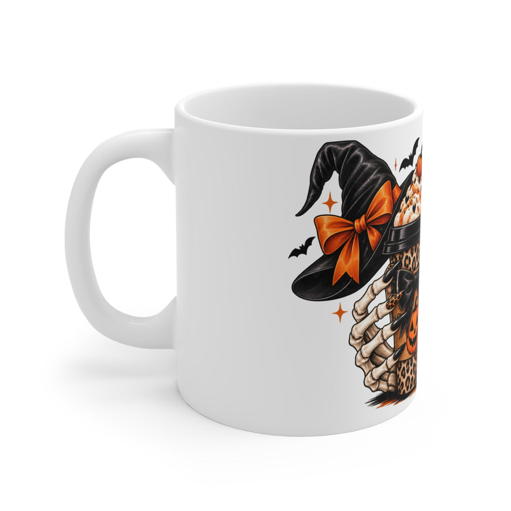 Spooky Season Pumpkin Latte Mug — Halloween Leopard Coffee Cup