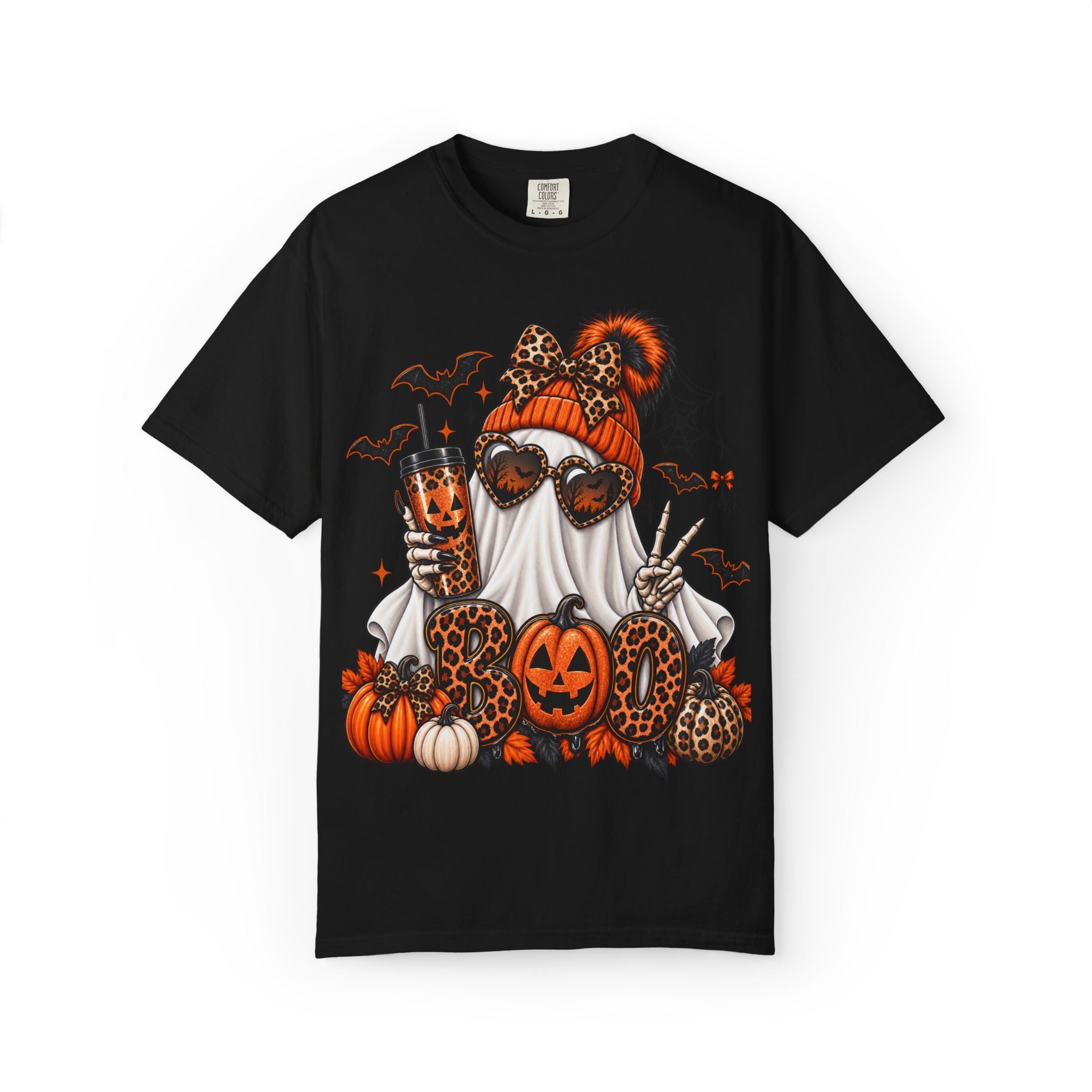 Halloween Leopard Ghost T-Shirt — Pumpkin, Bat & Trick-or-Treat Vibes