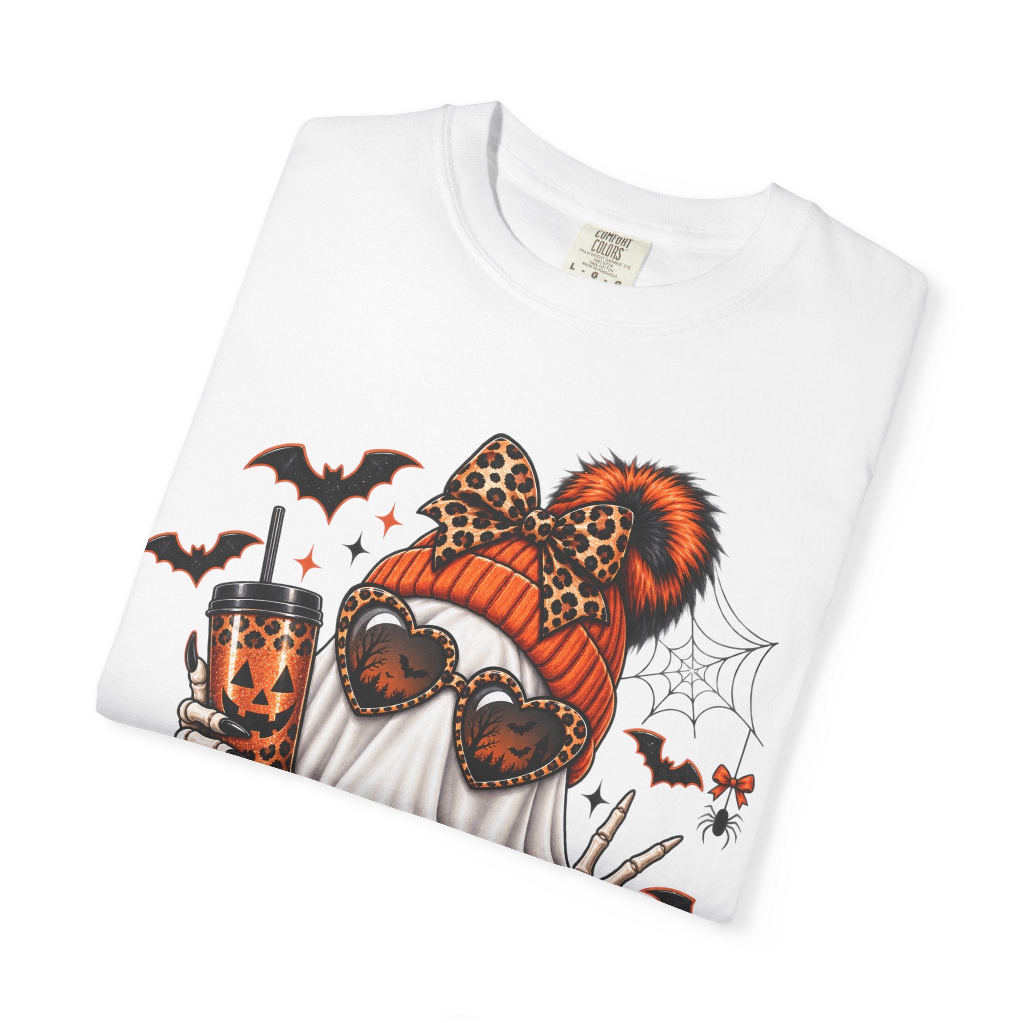 Halloween Leopard Ghost T-Shirt — Pumpkin, Bat & Trick-or-Treat Vibes